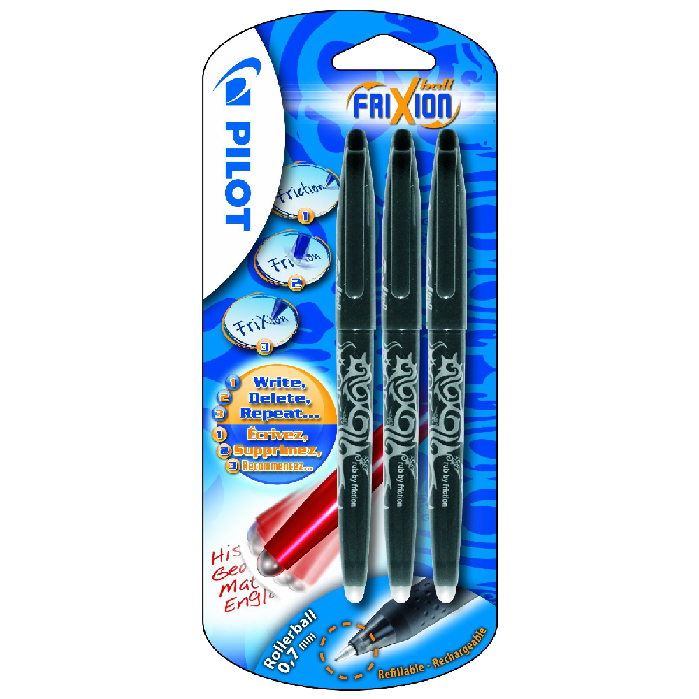 Pilot Frixion Erasable Rollerball Pack of 3 Black